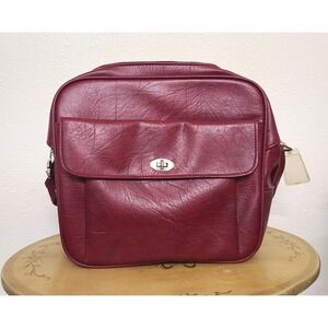 Samsonite Vintage Red Leather Travel Weekender Bag Retro Utility Preppy Carry On